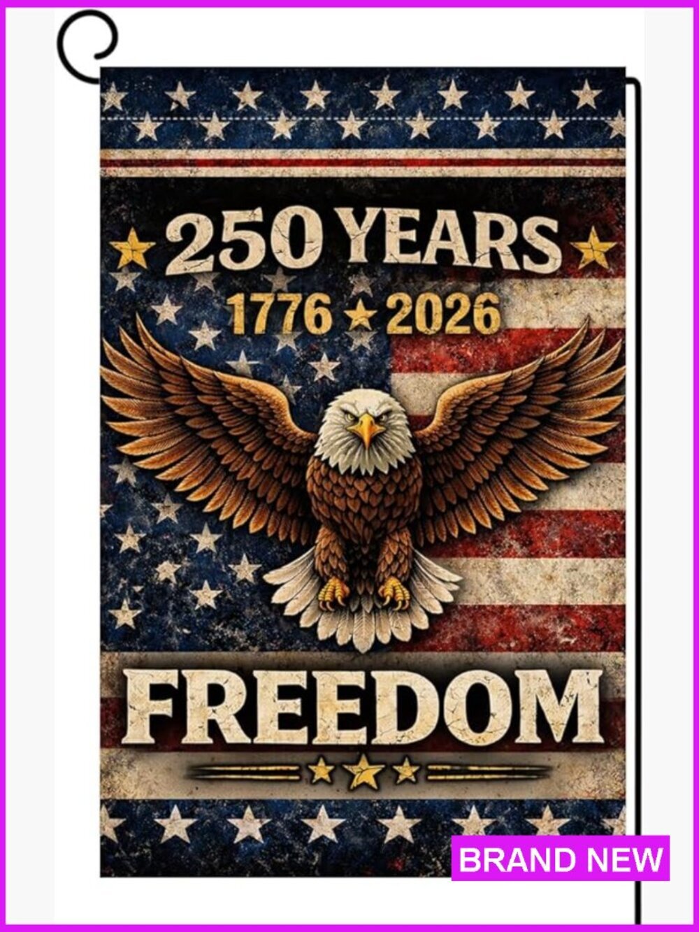 250 Years America Garden Flag 12x18 Vertical Double Sided Patriotic Burlap